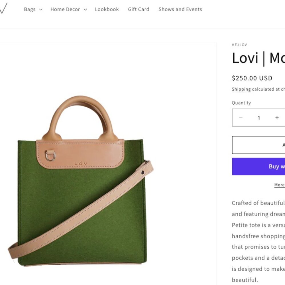 SALE! Lovi Petite Tote in Forest Green Wool Felt Leather Trim - Like New